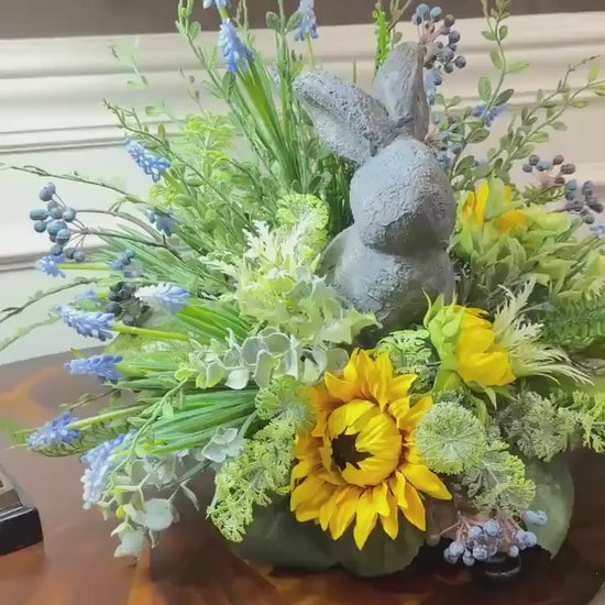 Garden Bunny Arrangement- With Sunflowers and Assorted Greenery