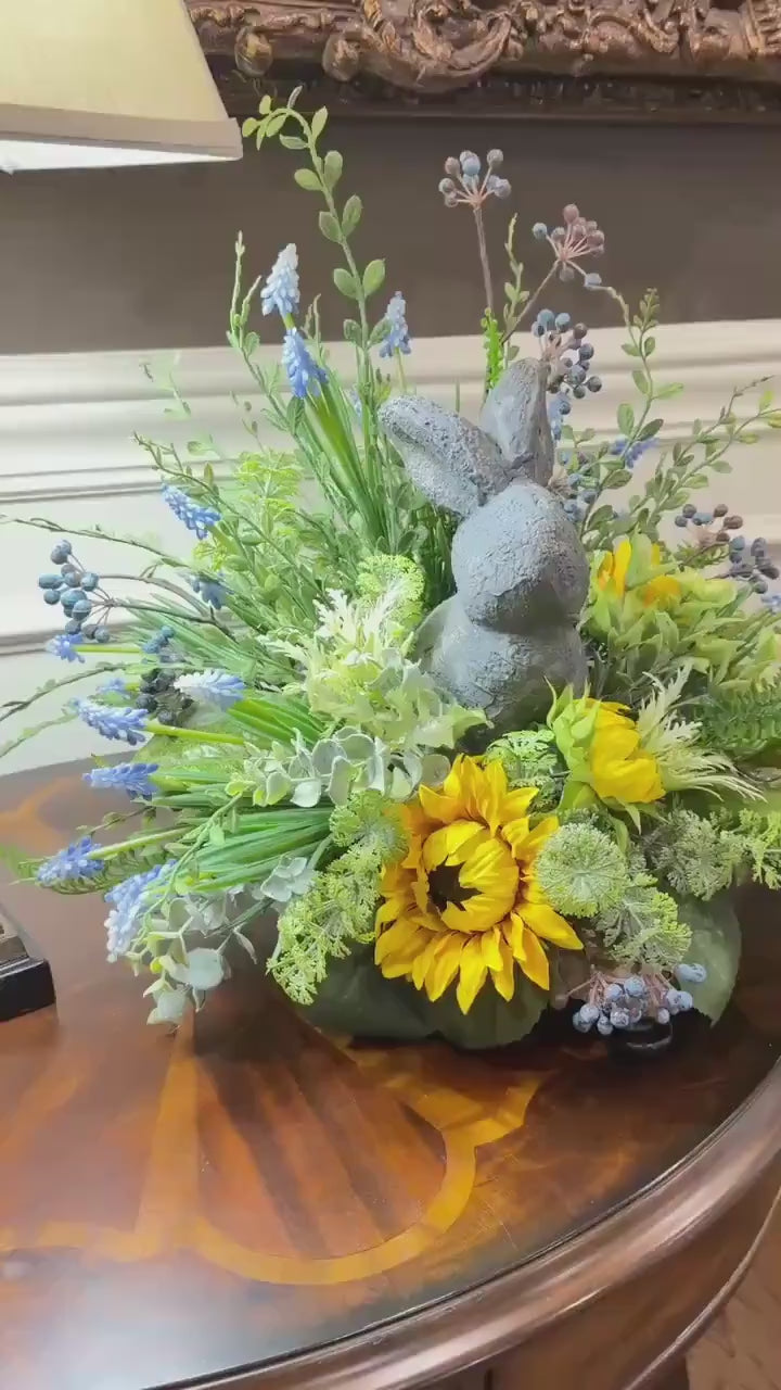 Garden Bunny Arrangement- With Sunflowers and Assorted Greenery