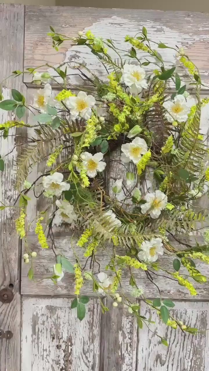 Wild Rose Twig Spring and Summer Wreath = Moss with Twig Base