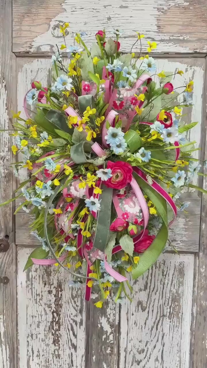 Spring Floral Swag with Designer Ribbons