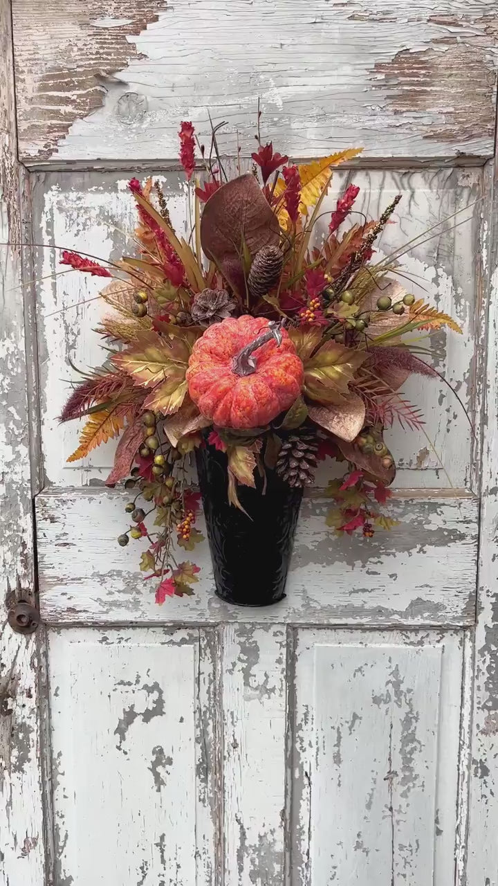 Fall Wreath for front door, Autumn Wreath, Fall floral arrangement with pumpkin, Fall Door Hanger, Autumn Door Hanger, Fall Home decor,