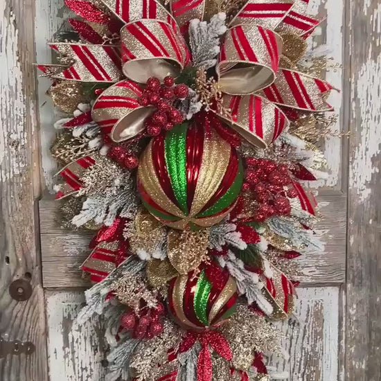 Deluxe Evergreen Christmas Swag with Pine, Large Ornaments and much more - Designer ribbon