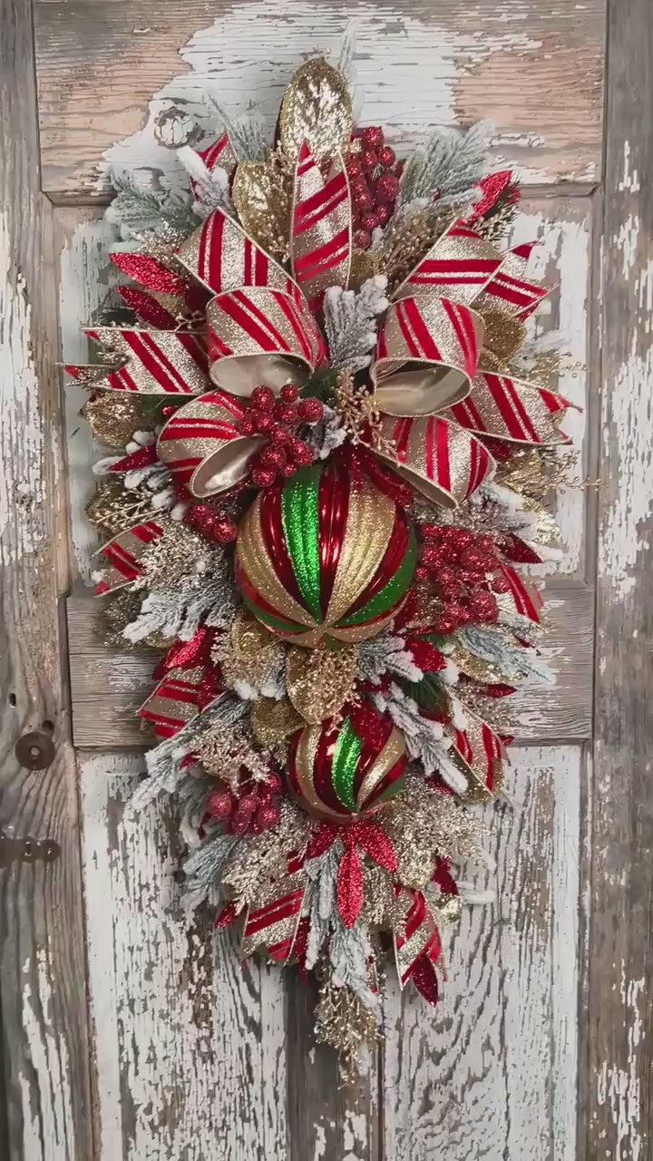 Deluxe Evergreen Christmas Swag with Pine, Large Ornaments and much more - Designer ribbon