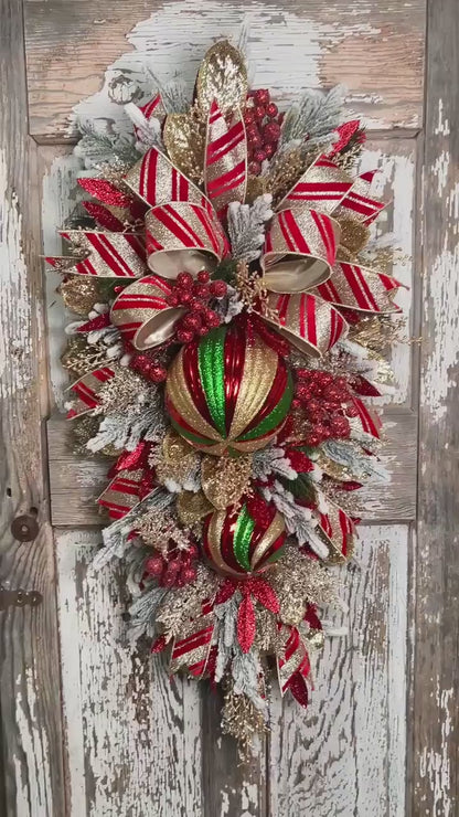 Deluxe Evergreen Christmas Swag with Pine, Large Ornaments and much more - Designer ribbon
