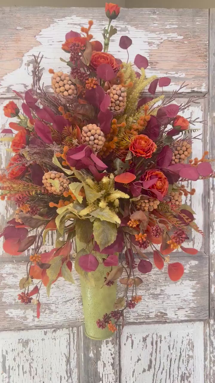 Fall Silk Floral Wall Arrangement, Autumn Door Basket For Fall, Rustic Farmhouse Door Basket, Autumn Home Decor, Fall Home Decor,