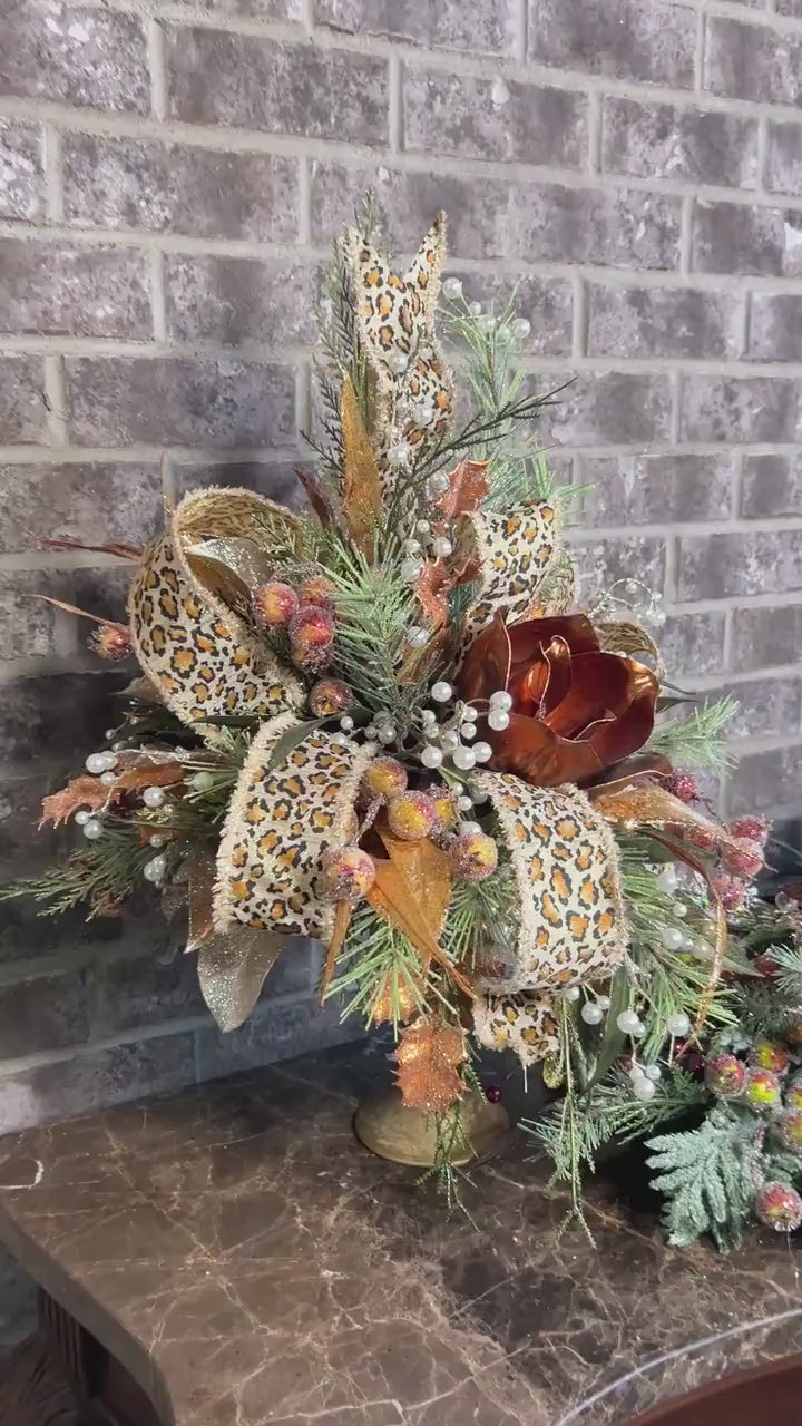 Christmas arrangement with bronze and copper accents, Christmas Magnolia Centerpiece, Christmas Home Decor, Xmas centerpiece, Xmas Decor,