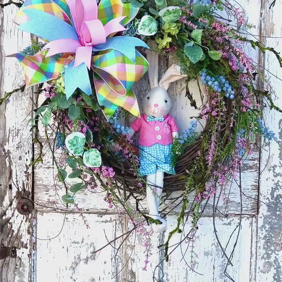 Easter Wreath for front door, Easter Wreath, Easter Decor, Easter With Bunny, Bunny Wreath, Home Decor, Woodland Easter Wreath,