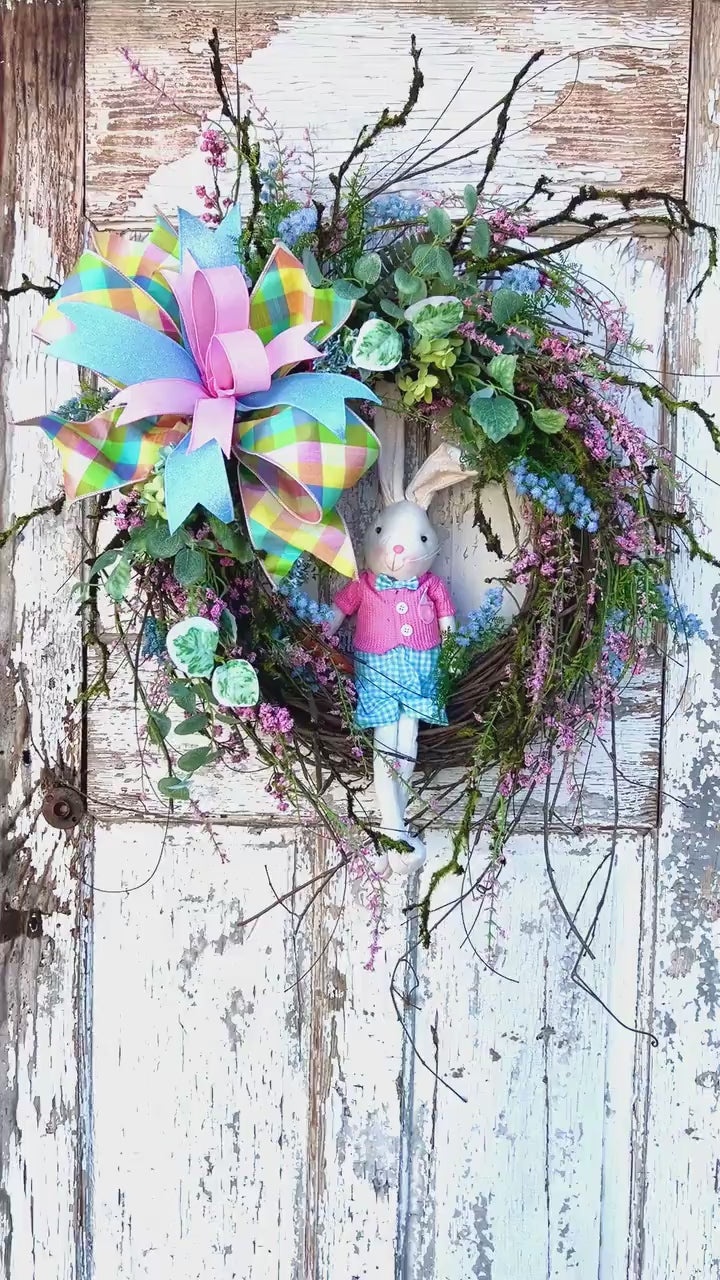 Easter Wreath for front door, Easter Wreath, Easter Decor, Easter With Bunny, Bunny Wreath, Home Decor, Woodland Easter Wreath,