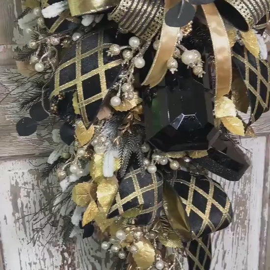 Christmas Swag- Black and Gold with Jewels