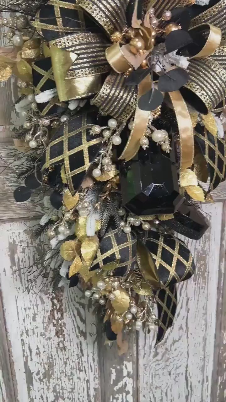 Christmas Swag- Black and Gold with Jewels