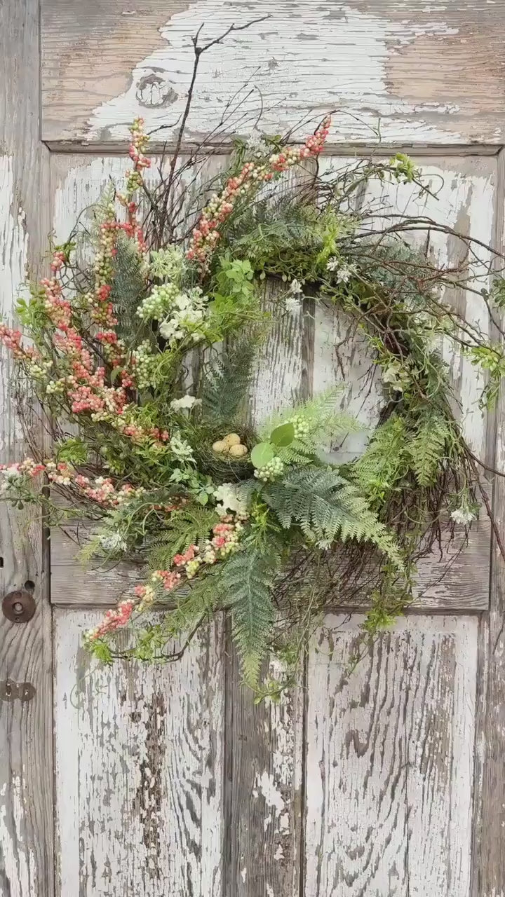 Designer Twig Minimalist Style Wreath with Birds nest with eggs
