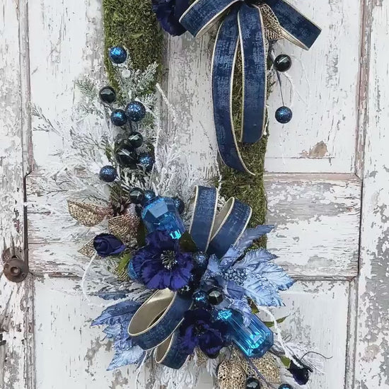 Christmas Wreath for front door, Blue Christmas Wreath, Elegant Christmas Wreath, Christmas Decor indoor, Christmas Decor outdoor,