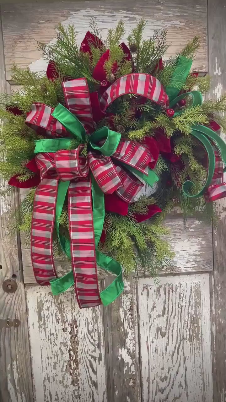 Christmas Magnolia Leaf Pine Wreath: Holiday Front Door Decor