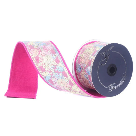 5YD 2.5in Hot Pink Embroidered Farrisilk Ribbon