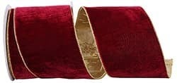 4inch x 10 yards Velvet Plush Wine Colored with GOLD-BACK Christmas Ribbon