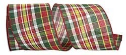 4 inch x 10 yards Plaid Twill Red/Green/White Christmas Ribbon Reliant