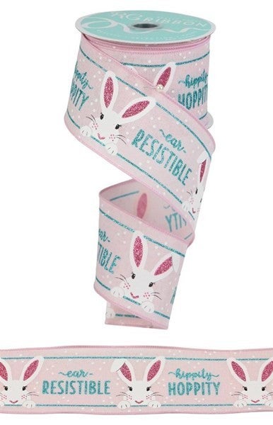 2.5inx10yd Peeking Bunny on PINK Ribbon