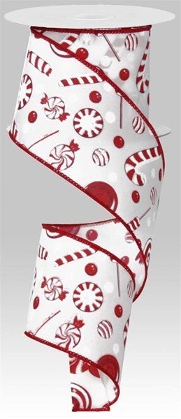 2.5 inch X 10 yard Ribbon Candy Red/White