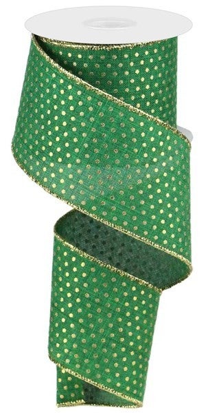 2.5 inch X 10 yard Royal Swiss Dots Emerald/Gold Ribbon