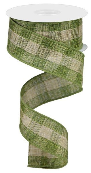 1.5 inch Burlap Check GREEN/NATURAL