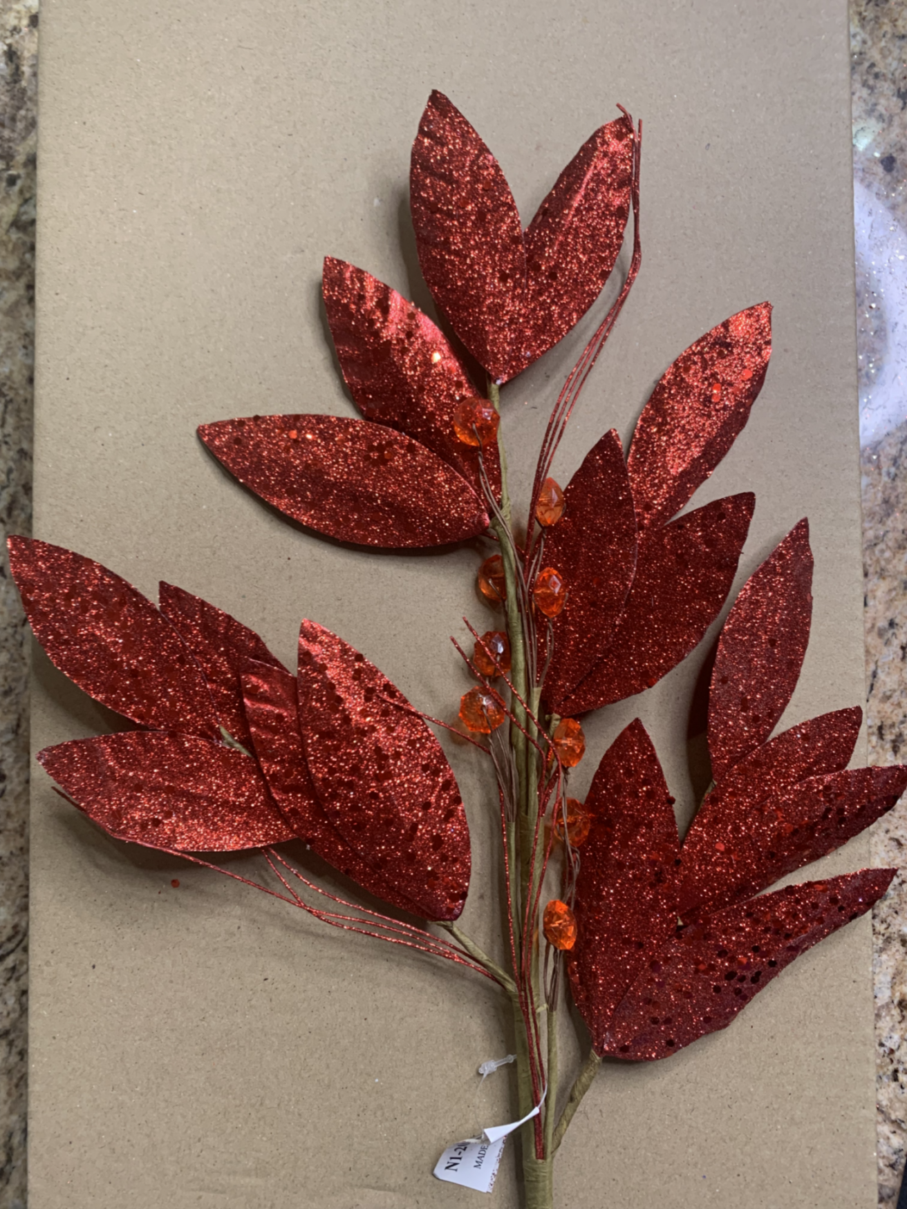 24in Metallic Leaves w/Jewel RED