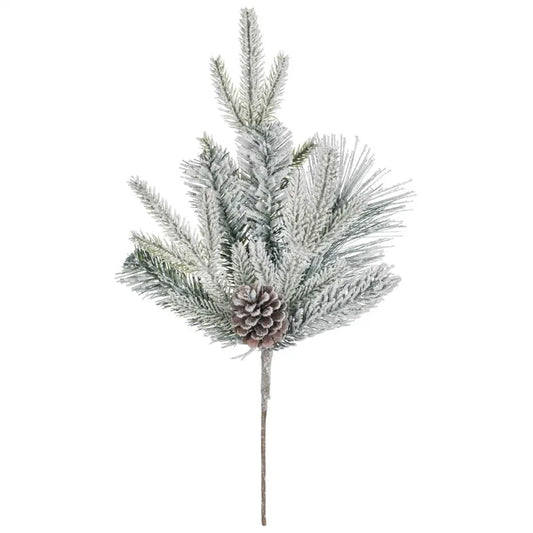 18in Flocked Pine w/Cones Pick