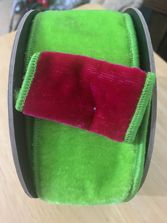 5YD 2.5in DS Velvet GREEN/HOT PINK