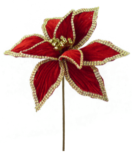 21in Velvet Bead Poinsettia Spray RED