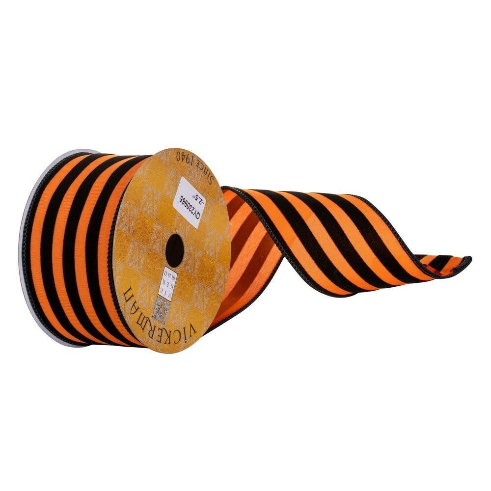 2.5inx10yd BLACK Velvet ORANGE Med Stripe