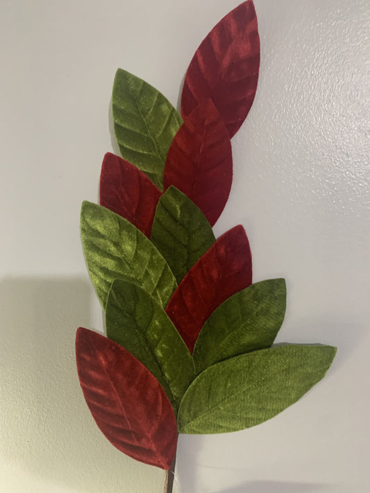 25in Velvet Magnolia Leaves RED/GREEN g