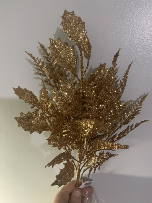 17in Glittered Holly & Fern Mix GOLD