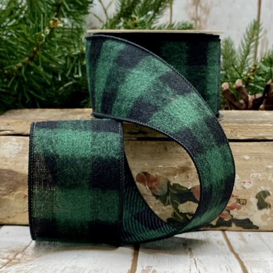 2.5inx10yd Norfolk Check Faux Wool Green and Black