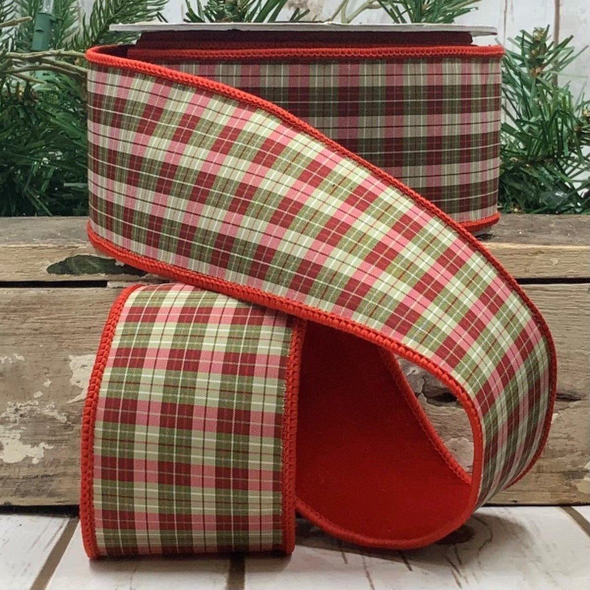 2.5 inch Velvet-Backed Taffeta RD/GR PLAID