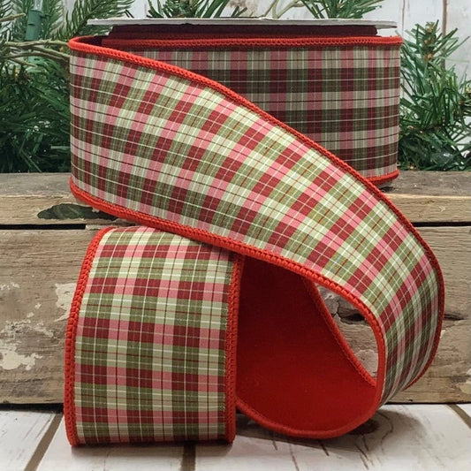2.5 inch Velvet-Backed Taffeta RD/GR PLAID
