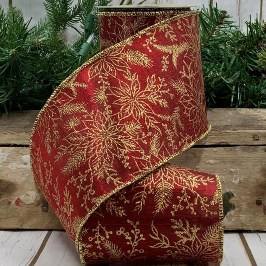 4in Satin Glitter Poinsettia BURG