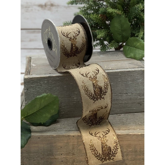 2.5 inch Glitter Deer on NATURAL Linen