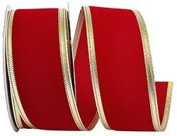 2.5 inch X 20 yard Velvet Dynasty red ribbon with Gold edges Reliant