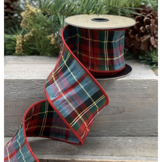 1.5 inch Faux Dupioni Tartan BL/RD