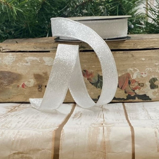 7/8in x 10yd Frosted Satin Glitter WHITE