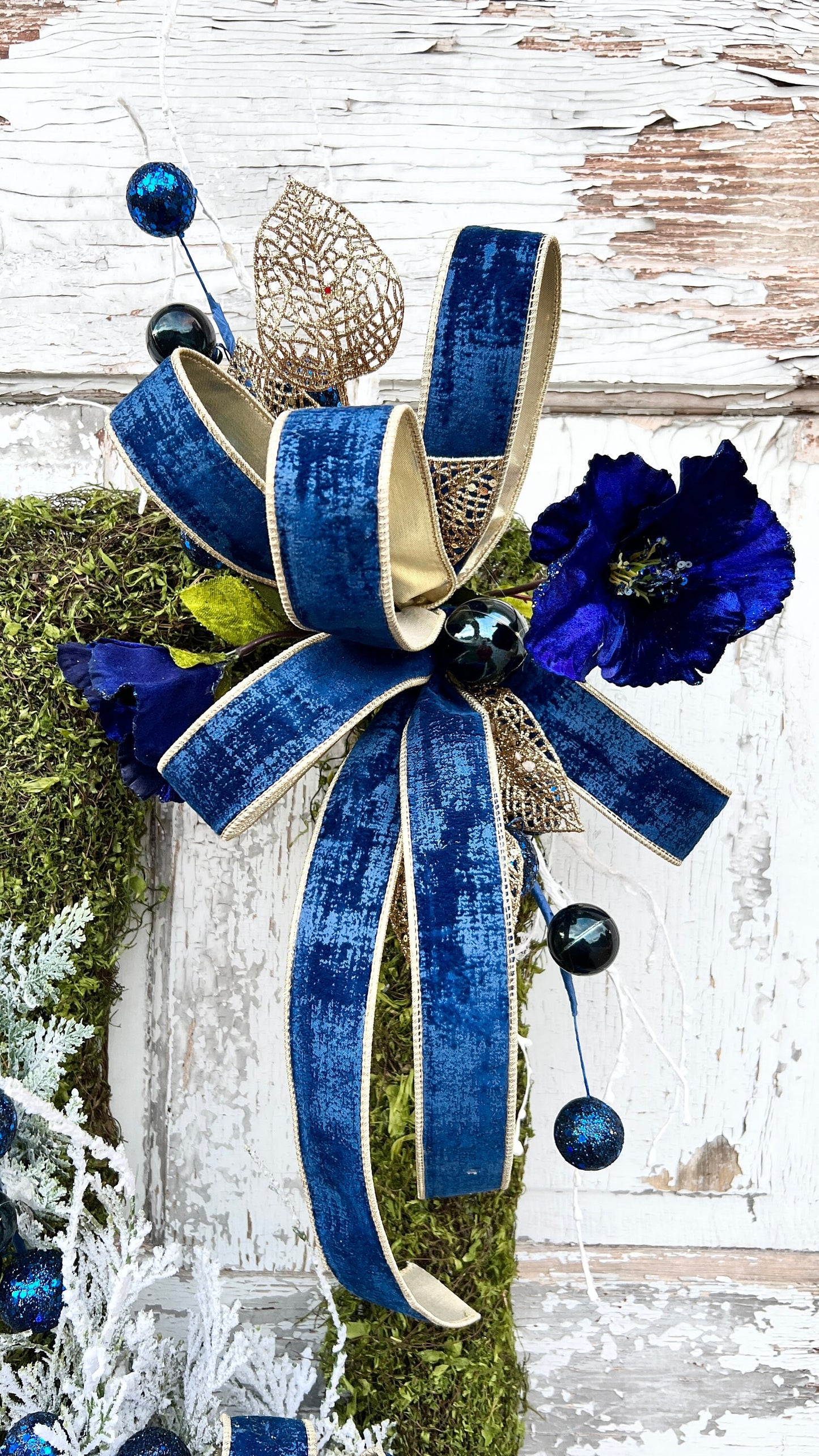 Christmas Wreath for front door, Blue Christmas Wreath, Elegant Christmas Wreath, Christmas Decor indoor, Christmas Decor outdoor,