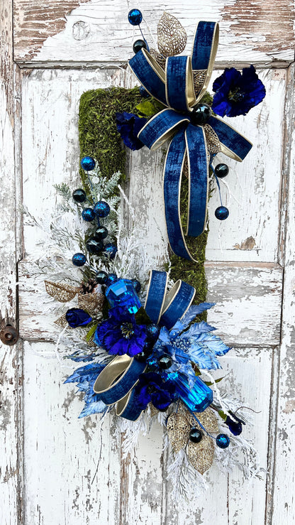 Christmas Wreath for front door, Blue Christmas Wreath, Elegant Christmas Wreath, Christmas Decor indoor, Christmas Decor outdoor,