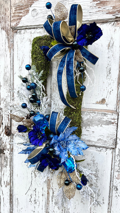 Christmas Wreath for front door, Blue Christmas Wreath, Elegant Christmas Wreath, Christmas Decor indoor, Christmas Decor outdoor,