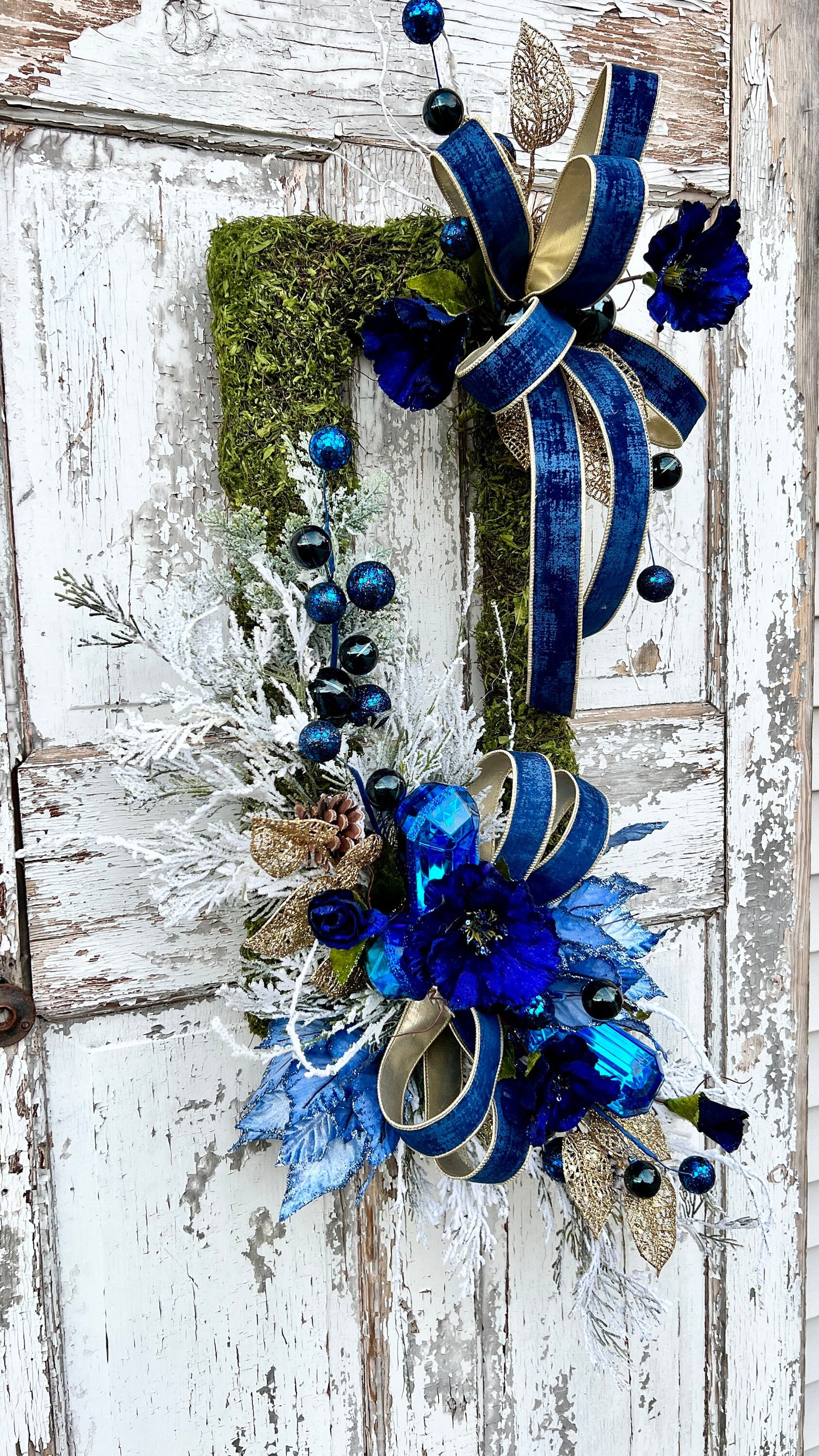 Christmas Wreath for front door, Blue Christmas Wreath, Elegant Christmas Wreath, Christmas Decor indoor, Christmas Decor outdoor,