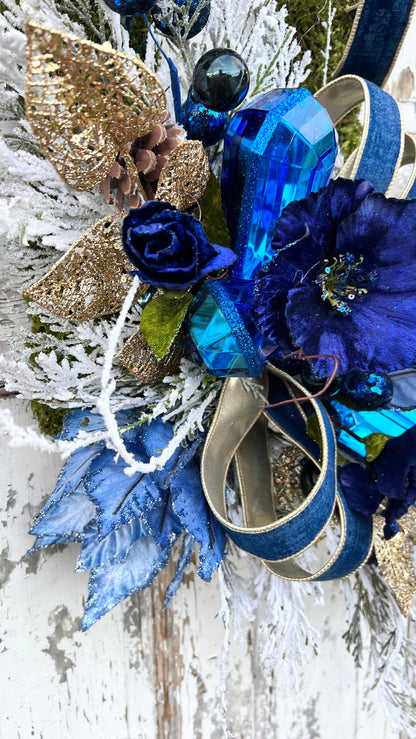 Christmas Wreath for front door, Blue Christmas Wreath, Elegant Christmas Wreath, Christmas Decor indoor, Christmas Decor outdoor,