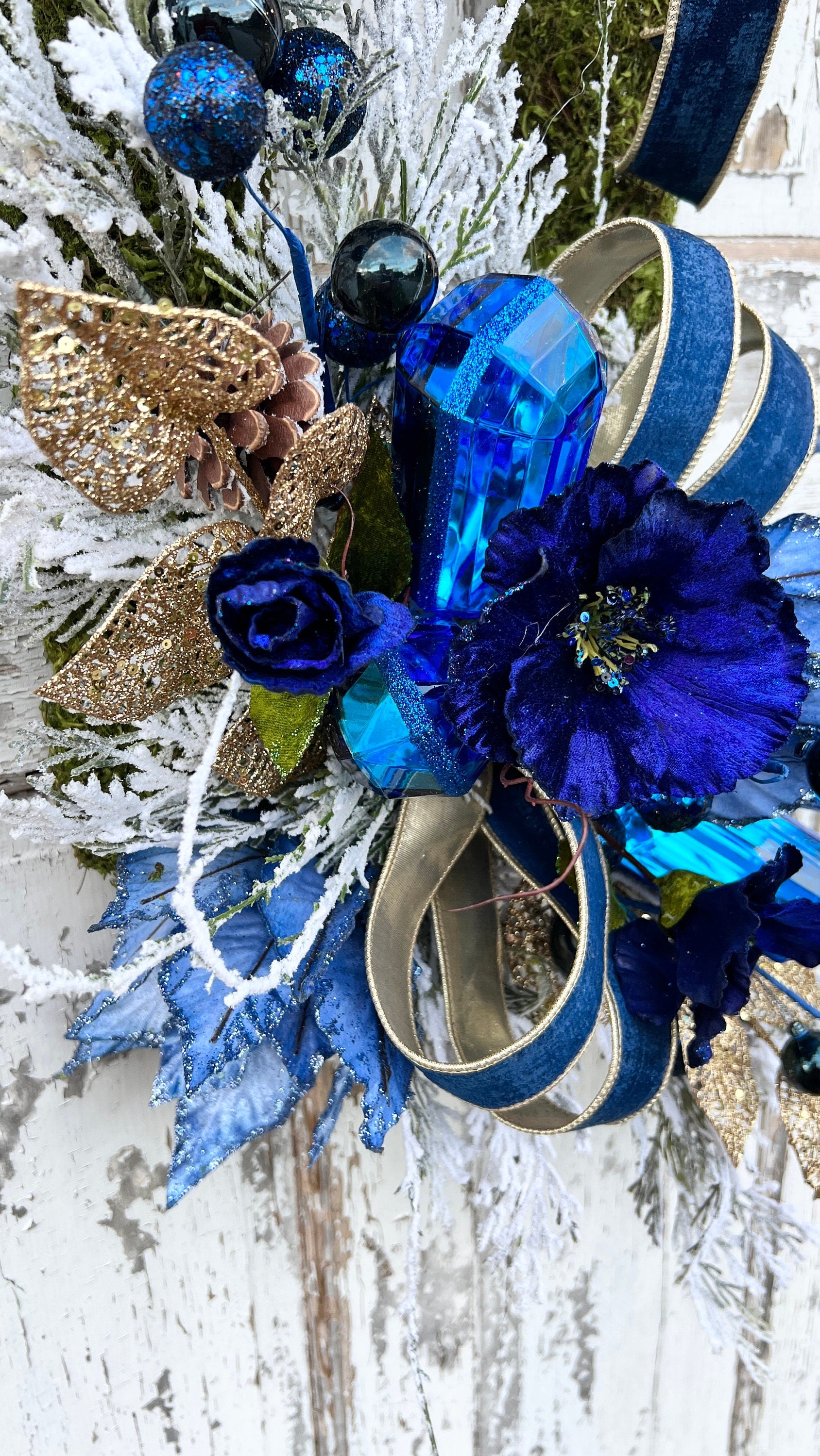 Christmas Wreath for front door, Blue Christmas Wreath, Elegant Christmas Wreath, Christmas Decor indoor, Christmas Decor outdoor,