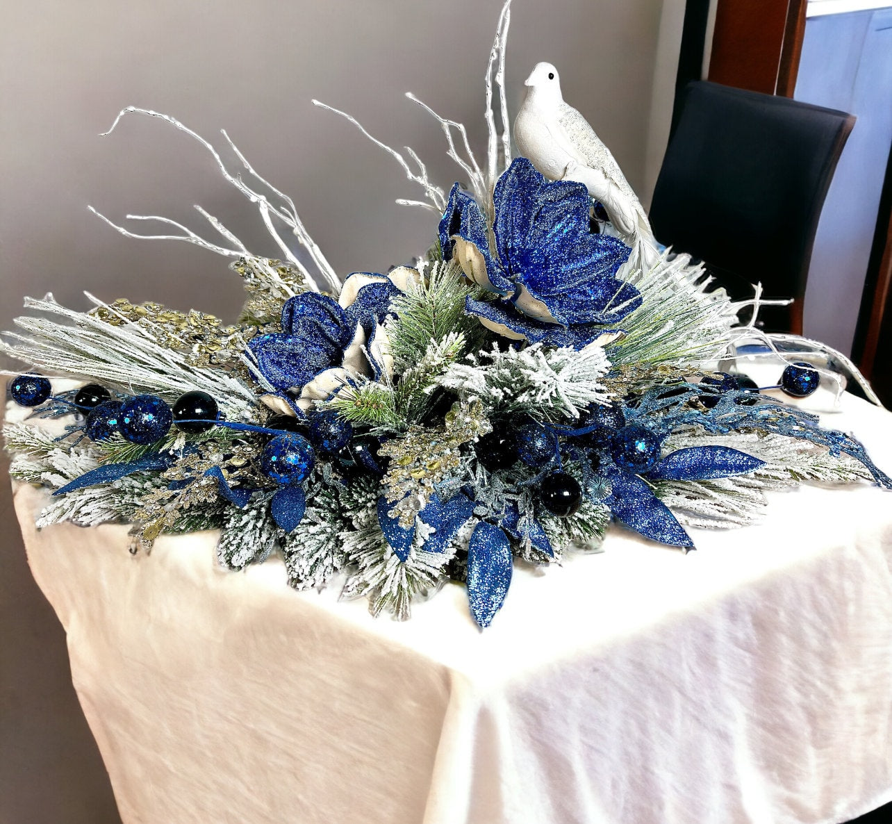 Christmas centerpiece for table, Blue Christmas Centerpiece, Christmas Decor, Blue Christmas Decor, Christmas Gift, Housewarming Gift,